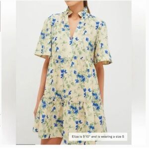 Tuckernuck Floral Mini Dress in Cream with Blue and Green NWT